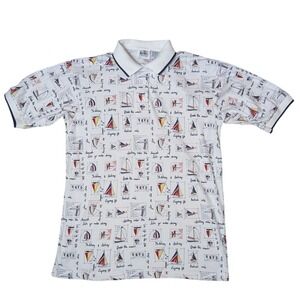 Vintage Jason Maxwell Nautical‎ Sailing Preppy Short Sleeve Polo Men's Medium